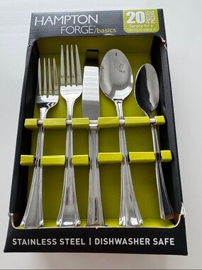Hampton Forge Basics Silver Stainless Steel 20 Piece Flatware Set New